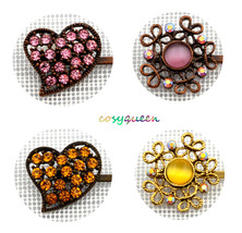 4 Pack Amber Pink Filigree Floral Heart Swarovski Element Crystal Bobby Pins - $9,999.00