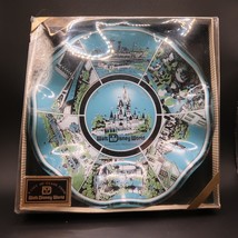 Walt Disney World Glass Trinket Dish 7&quot; with Box Magic Kingdom 1970&#39;s Vintage - £26.14 GBP