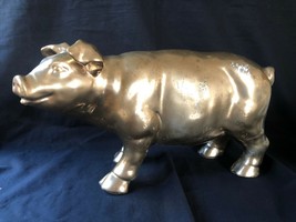 Huge 16 inches vintage ceramic pig in gold color - £125.73 GBP