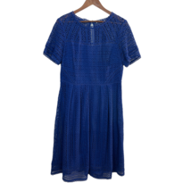 Boden Dress Women 12 Blue Lace Midi Fit &amp; Flare A-Line Short Sleeve Sheer Cotton - £55.12 GBP