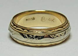 MDCO 14k White Yellow Gold Art Deco Ring Sz 6.5 Antique Wedding Band 6.1g  - £318.99 GBP
