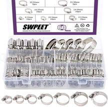 60Pcs Assorted Sizes Hose Clamps Kit, 304 Stainless Steel Adjustable 6-38Mm Rang - £18.74 GBP