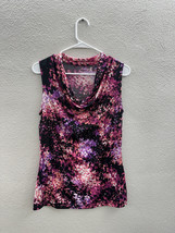 Worthington Womens Tank Top Size Medium Purple Pink Floral Stretchy Crowl Neck - $13.98