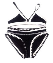 GB Girls 2 Piece Bathing Suit Size 8 Bikini Contrast Trim Black White Swimwear - £8.91 GBP