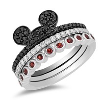 3Ct Simulated Diamond Mickey Mouse Engagement Band Trio Ring Set 14kWhite Plated - £158.75 GBP