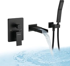 Wall Mount Tub Faucet Black Waterfall Bathtub Faucet With Sprayer, Huifeidezhu - £190.74 GBP