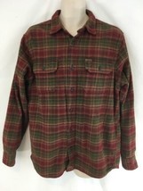 Orvis Mens M Red Brown Tartan Plaid Heavyweight Cotton Flannel Shirt - £21.88 GBP