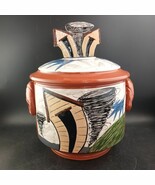 Handmade Hand Painted Tornado Pottery Cookie Jar, Bent House &amp; Blue Dog,... - $1,501.68 MXN