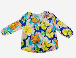 Linen Blend by Hester &amp; Orchard Floral Tropical Summer Blouse Top Size L - £9.59 GBP