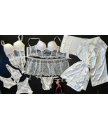 Victoria's Secret 32B,32C,34A BOMBSHELL BRA SET+GARTER+TEDDY+ROBE WHITE SHINE - $346.49