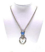 Denim Lapis Heart Pendant Beaded Necklace Silver Ladies Legacy Quartz Watch - $39.95