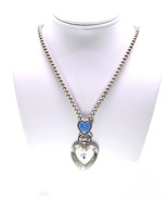 Denim Lapis Heart Pendant Beaded Necklace Silver Ladies Legacy Quartz Watch - £31.23 GBP