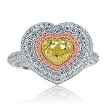 GIA 1.91CT Naturel Déguisement Intense Jaune Coeur Bague Diamant 18k or Blanc - £4,386.68 GBP