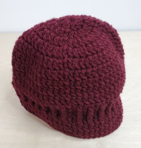 Knitted Beanie Winter Hat Red Maroon Handmade Stretches Head Warmer - $11.52