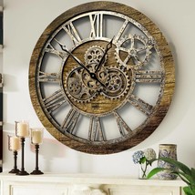 Wall clock 24 inches with real moving gears Gold Antique - $170.10