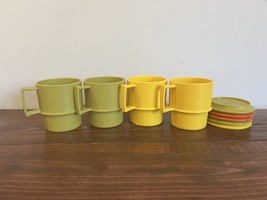 Tupperware Coffee Mugs Stackable Cups Lids 1312 Lot of 4 w/5 Lids Vintage - £19.46 GBP