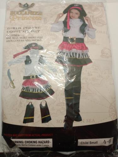 Girls Buccaneer Princess Pirate Costume Set, Size Small Age 4-6 - $12.78