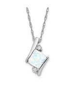 10k White Gold Created Opal and Diamond Pendant 18 in Necklace - $310.56 CAD