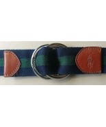 Vintage Mens Polo Ralph Lauren Cotton O-Ring Belt Navy Blue Green Striped - $28.70