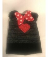 Disney Minnie Mouse Girls Pom Pom Bow Graphic black/red Beanie Winter Ha... - $95.03 MXN