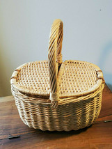 Large Woven Wicker Traditional Picnic Basket Double Flap Top &amp; Handle - £15.83 GBP