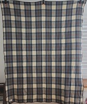 LL Bean Wool Blanket Camp Cabin Cottage 80&quot; x 62&quot; Blue Plaid Brown Tiny Hole Vtg - £86.52 GBP