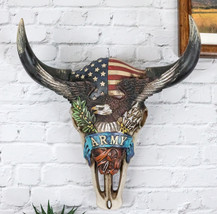 Western Patriotic Bull Cow Skull With American Flag Bald Eagle Army Wall Decor - £36.76 GBP