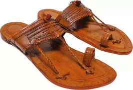 Mens Kolhapuri Leather chappal HT53 handmade Jesus Sandal Hippie US size 7-12 - £31.30 GBP