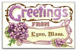 Large Letter Floral Greetings Lynn Massachusetts MA Embossed DB Postcard V15 - £2.85 GBP