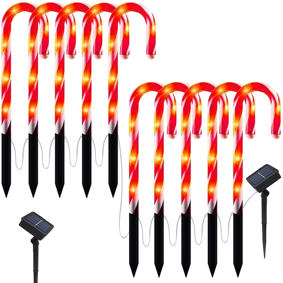 Christmas Candy Cane Lights Pathway Marker Lights Waterproof Solar Outdoor Stake - £115.70 GBP