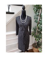 A New Day Polka Dot Dress Women&#39;s M Black White Wrap Belted Long Sleeve - $38.88 CAD