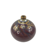 2001 Glazed Purple Blue Studio Art Pottery Gold Drip Design Globe Shaped... - $53.84