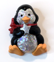 Hallmark Pin Christmas Vintage Penguin With Star Silver Glitter Holiday Brooch - £9.39 GBP