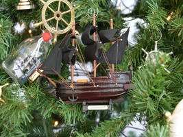 Wooden Caribbean Pirate Ship Model Christmas Tree Ornament - $18.99