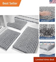 Light Gray 3-Piece Bath Rug Set - Chenille with U-Shaped Mat, Plush Comfort - $896.73 MXN
