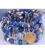 Bracelet Set, Summer Bracelet, Bead Bracelets, Heart Beaded Bracelet, Be... - £25.30 GBP