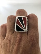 Vintage Rojo Coral Suroeste Anillo Hombre Plata Blancas Bronce Tamaño 8.75 - £31.71 GBP