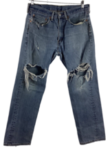 Levi’s 505 Jeans Men&#39;s 34&quot; x 27&quot; Blue Denim Distressed Destroyed Holes - £24.04 GBP