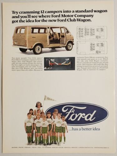 1968 Print Ad Ford Club Wagon Window Vans Happy Children Campers - $15.28