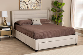 Alba Beige Fabric and Dark Brown Queen Size 3-Drawer Storage Platform Bed - $10,267.92 MXN