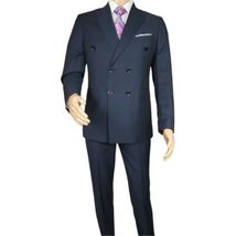 Men Suit BERLUSCONI Turkey Italian Wool 180's Double Breasted UGS94-09 Mid Blue image 6