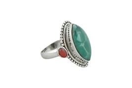 925 Sterling Silver Genuine Turquoise Coral Handmade Festival Ring Gift Item - £36.85 GBP+