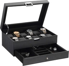 Bewishome Watch Box Organizer With Valet Drawer - Real Glass Top,, Black Ssh02C - $42.97