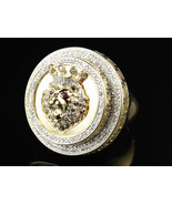 3Ct Simulated Diamond 925 Silver Gold Plated Two Tier Crown Greek Key Ring - $128.69