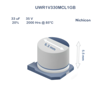 10X UWR1V330MCL1GB Nichicon 33uF 35V 6.3x5.5 Aluminum Electrolytic Capac... - £3.08 GBP