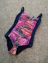 Women&#39;s Gabar Sz 12 Tropical Print Ruched One Piece Swimsuit Swim Bathing Suit - £20.41 GBP