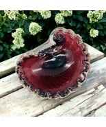 Vintage Art Glass Murano Cranberry Rolled  Controlled Bubble Ashtray Tri... - $50.89 CAD