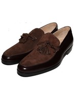 Handmade leather Suede Fashion Shoes, men&#39;s loafer slip on Brown Tussles... - £125.62 GBP