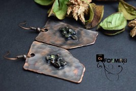 Copper electroformed trapezoid square shape Earrings sheet plate with olivine pe - £30.67 GBP