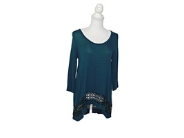 Olivia Sky Lace Pullover Tunic Blouse Womens Slate Blue 3/4 Sleeve Stret... - £15.12 GBP